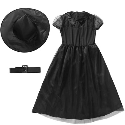 Halloween Witch Costume Black Mesh Children's Clothing — in use