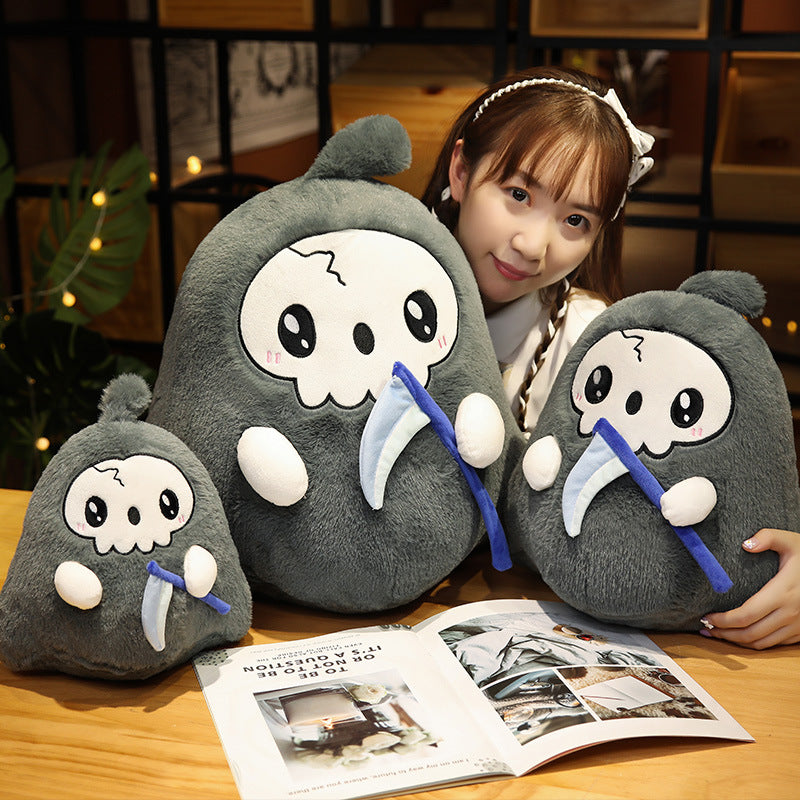 Scythe Reaper Fat Skull Plush Doll Pillow — back view