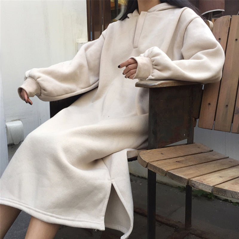 Loose Plus Size Harajuku Bf Wind Solid Color Dress — side view