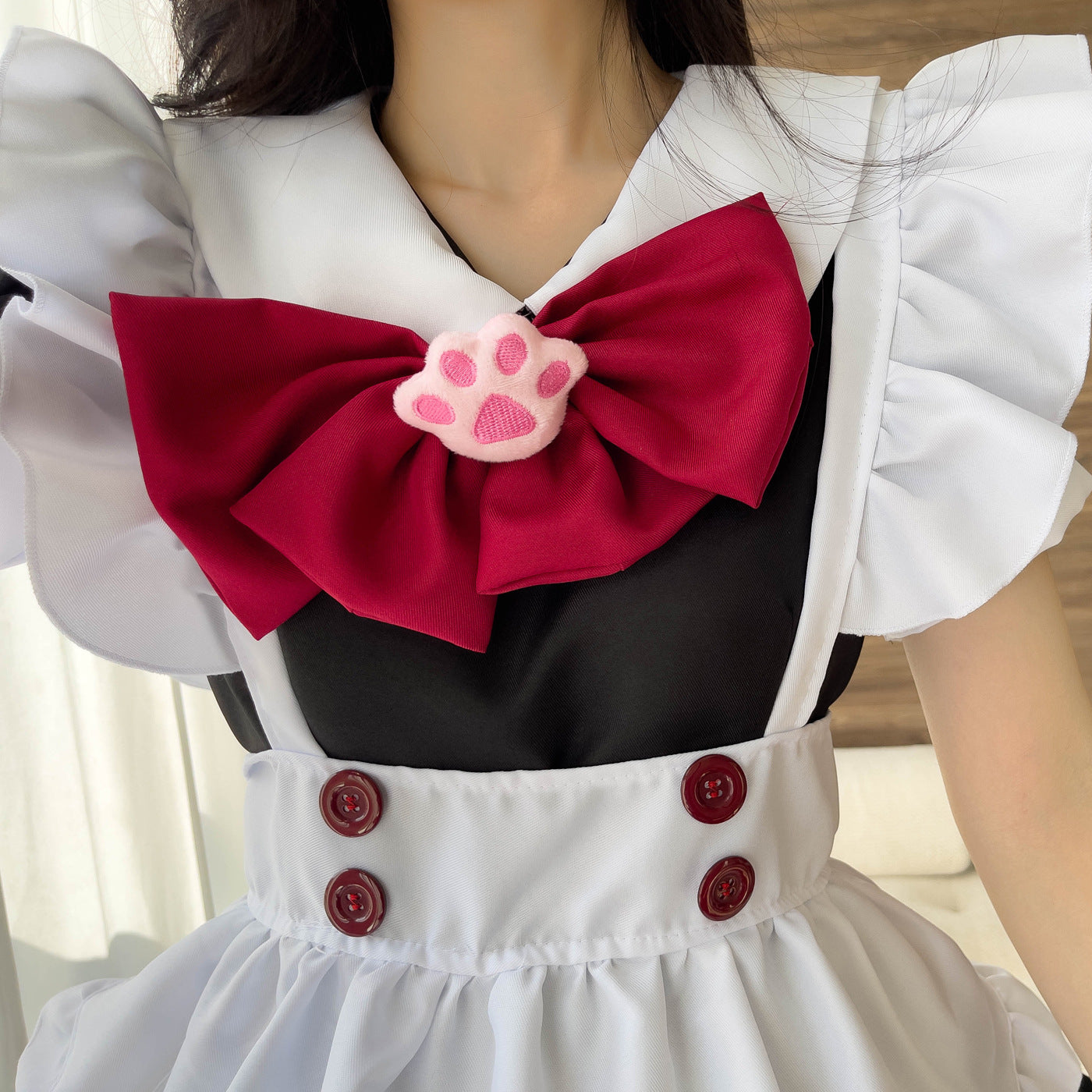 Lolita Gothic Black Red Maid Anime Cosplay Costume — detail