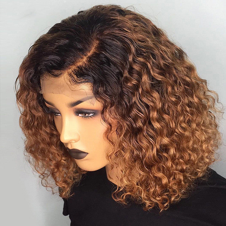 Burgundy Gradient Color Wig Lace Front Short Bob Wig — detail