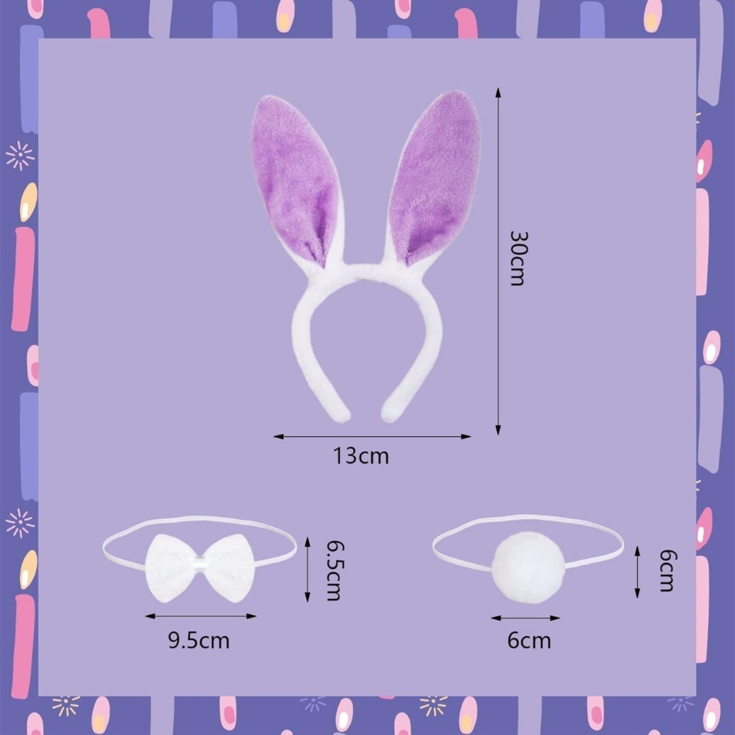 Easter Headband 3-Piece Set, Easter Bunny Costume Set, Cute Bunny Headband With Ears, Fluffy Tail & Carrot, Animal — detail