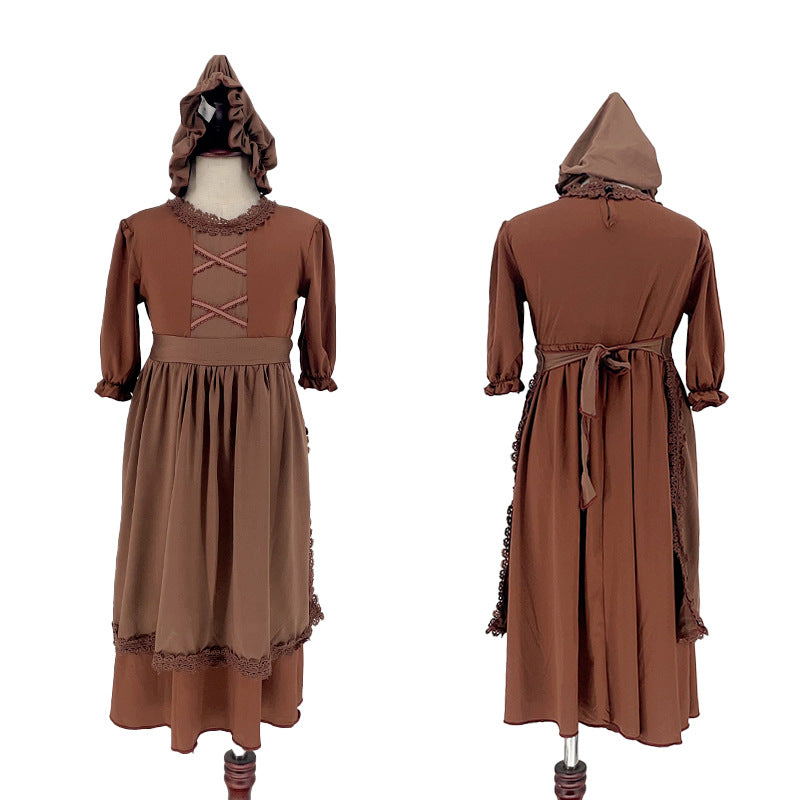 Medieval Civilian Costume Children European Colony Poor Cosplay Clothes Cosplay Old Grandma Performance Costumes — side view