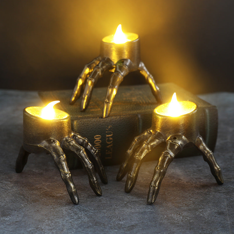 Halloween Home Décor 3-Piece — LED Pumpkin Lantern, Skull Candle Lantern & Halloween Sticker Sheet — back view