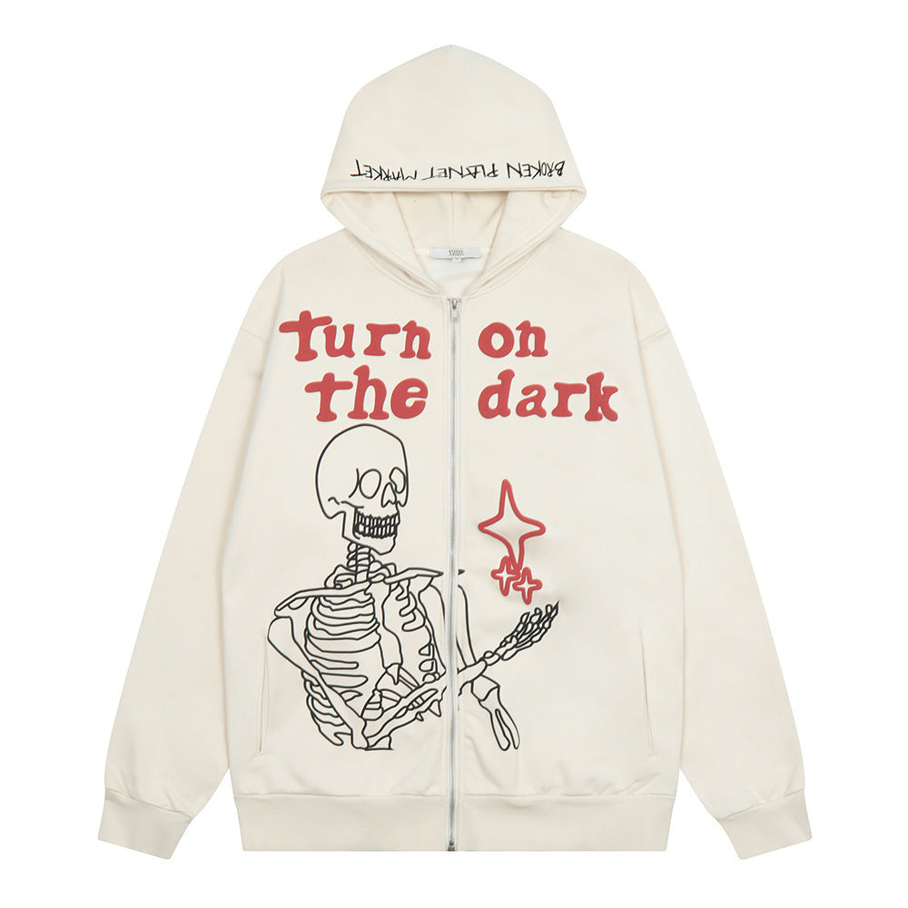 Men's Skull Print Hooded Cardigan