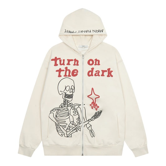 Skull Print Hooded Cardigan Man - Magic Stories