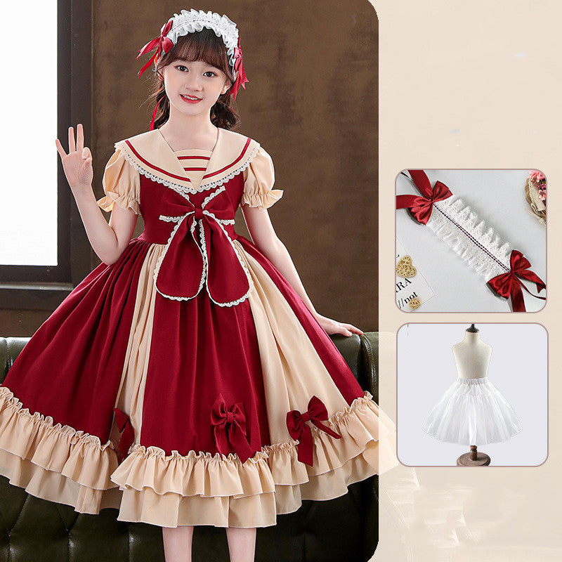 Girls Dress Pleated Bow Lolita Princess | Magic Stories