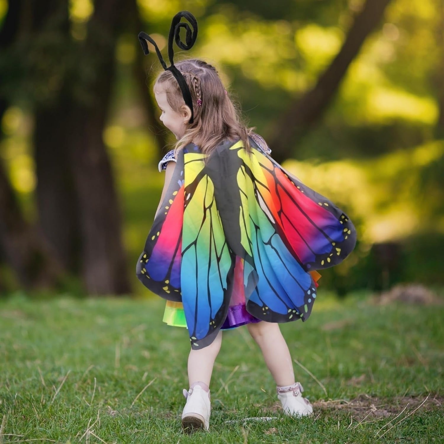 Butterfly Wings Set, 3-Piece Butterfly Costume With Wings, Antenna Headband, And Colorful Tulle Skirt—A Magical — back view