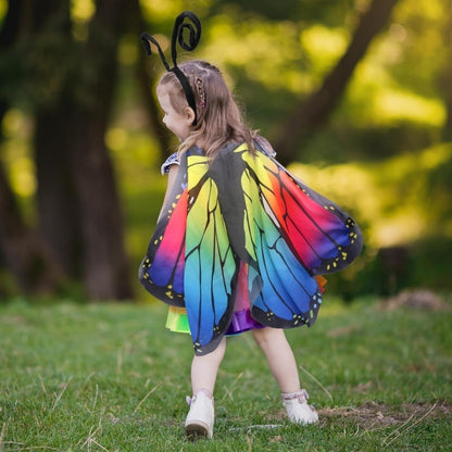 Butterfly Wings Set, 3-Piece Butterfly Costume With Wings, Antenna Headband, And Colorful Tulle Skirt—A Magical — back view