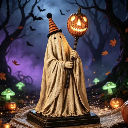 Glowing Pumpkin Wand And Ghost Statue Ornaments — detail