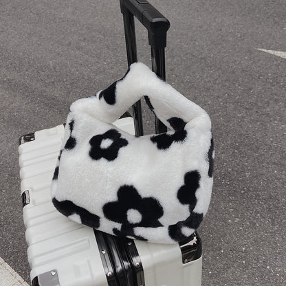 New Plush Harajuku Style Cow Fashion Plush Simple Personality Crossbody Bag — back view