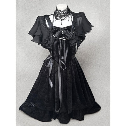 Black Gothic Style Vintage Lolita Dress Black Cardigan Two-piece Set Women's Summer New — side view