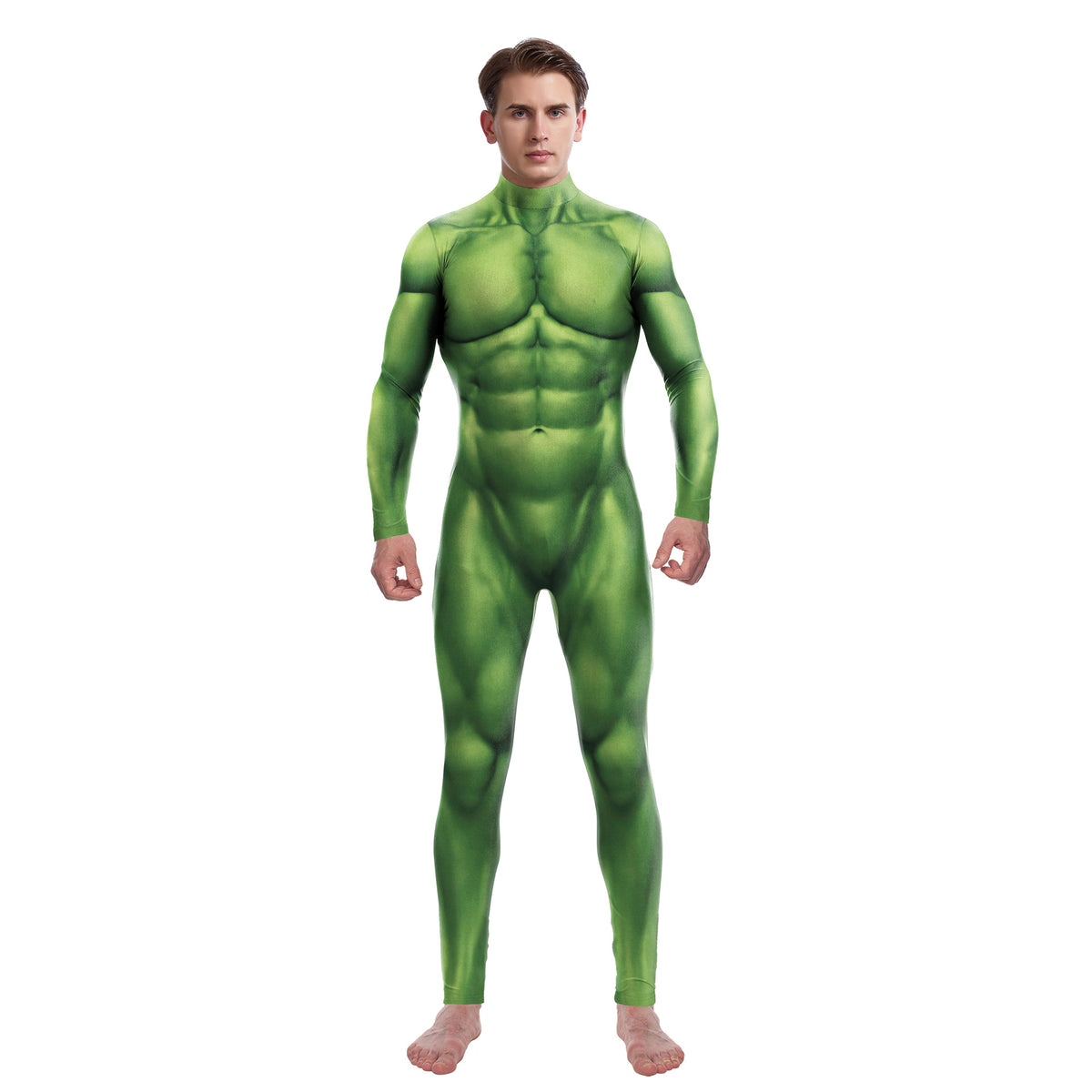New Foreign Trade Digital Print Cosplay Costume Green Body Suit Muscle Bodysuit Performance Outfit — back view