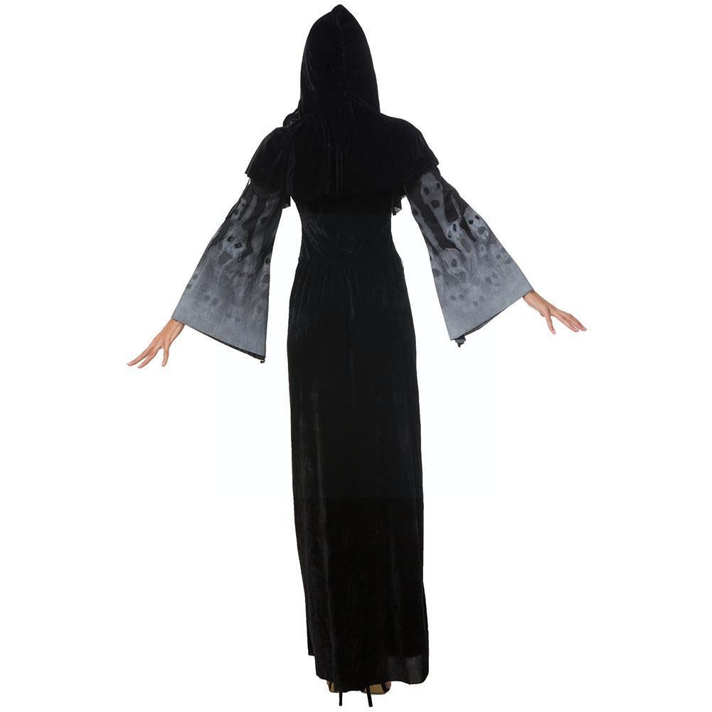 Halloween New Skull Print Witch Long Vampire Costume, Queen Dress Costume — side view