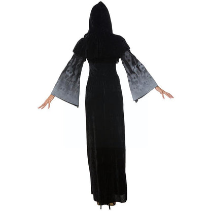 Halloween New Skull Print Witch Long Vampire Costume, Queen Dress Costume — side view