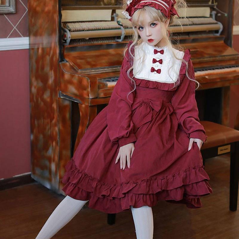 Lolita Dress Sweet And Cute Dallas Dance Solid Color Gothic Daily Bow Lace Princess Tea Party Dress — side view