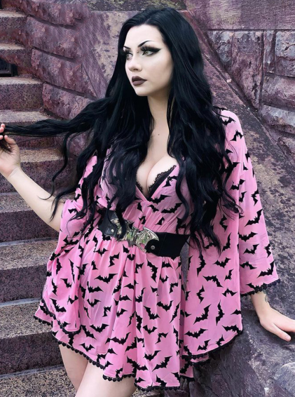 Yangelo Fairy Grunge Women Dress Deep V Neck Goth — back view