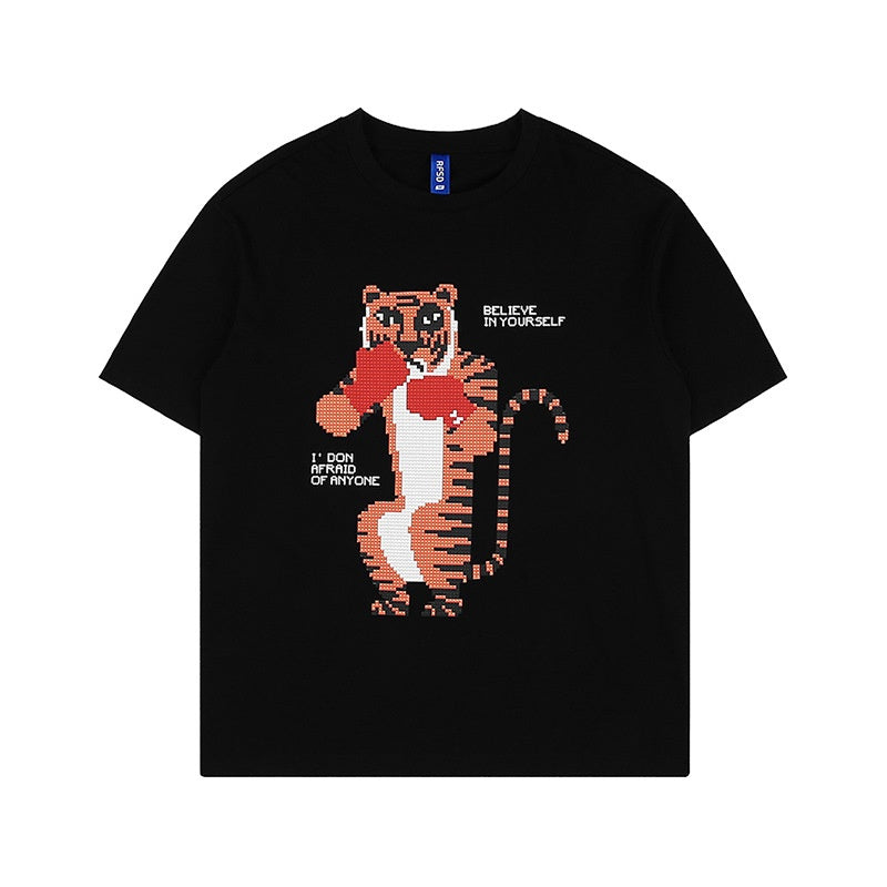 Anime Tiger Printed Loose T-shirt Short Sleeve Men And Women — detail