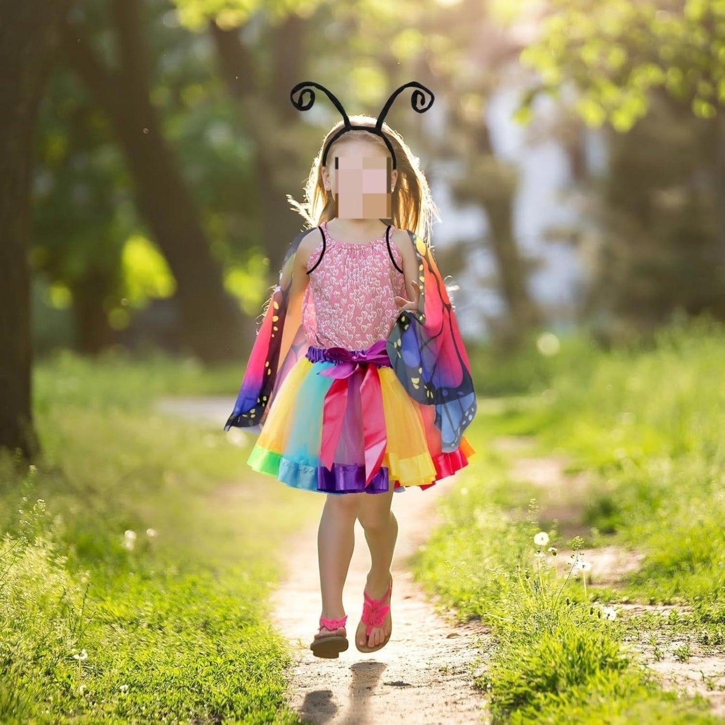 Butterfly Wings Set, 3-Piece Butterfly Costume With Wings, Antenna Headband, And Colorful Tulle Skirt—A Magical — detail