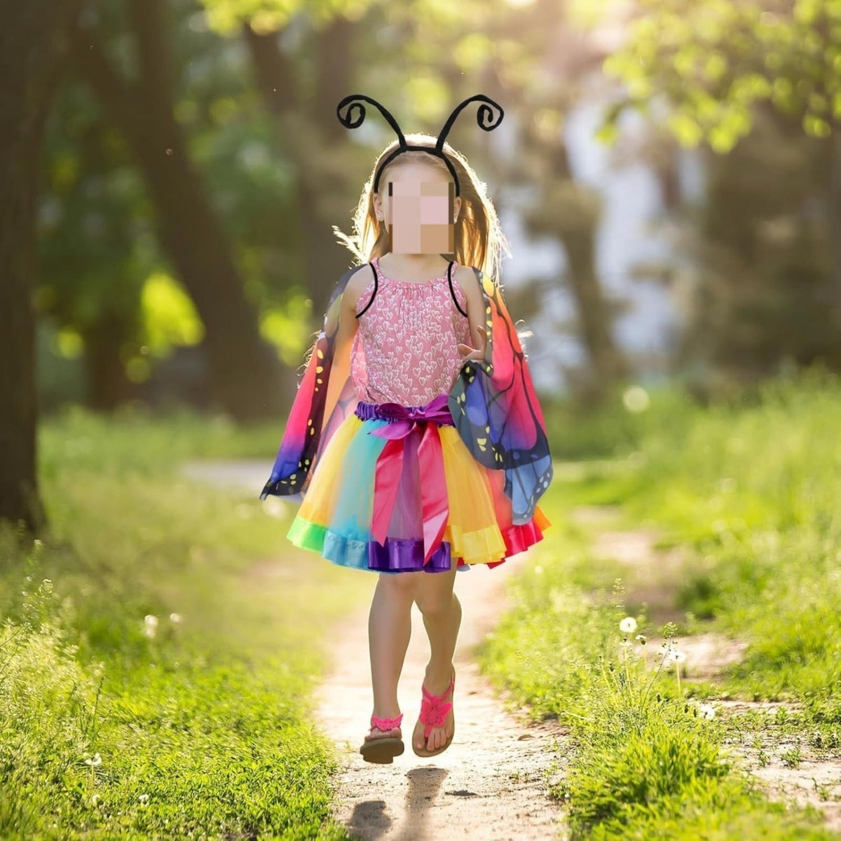 Butterfly Wings Set, 3-Piece Butterfly Costume With Wings, Antenna Headband, And Colorful Tulle Skirt For Cosplay, — detail