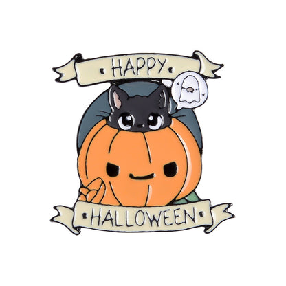 Happy Halloween Enamel Pin Custom Coffee Moon Ghost Pumpkin — side view