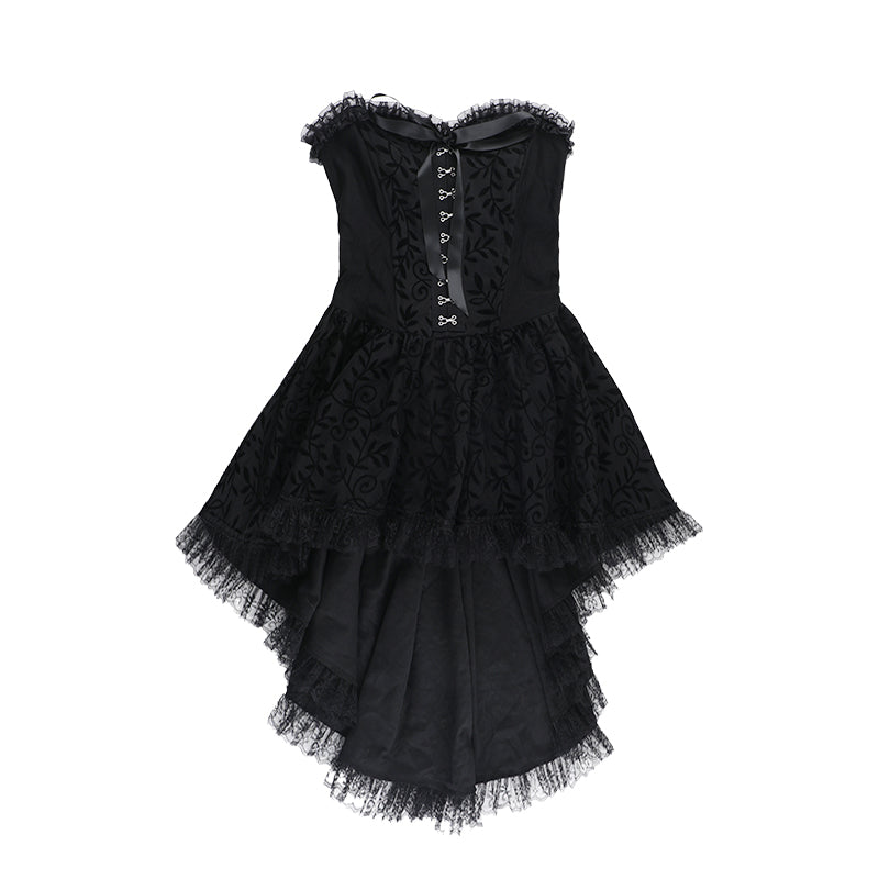Halloween Dark Goth Flocking Bra Trailing Dress — detail