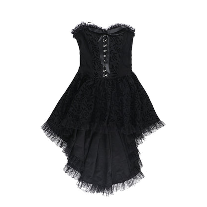 Halloween Dark Goth Flocking Bra Trailing Dress — detail