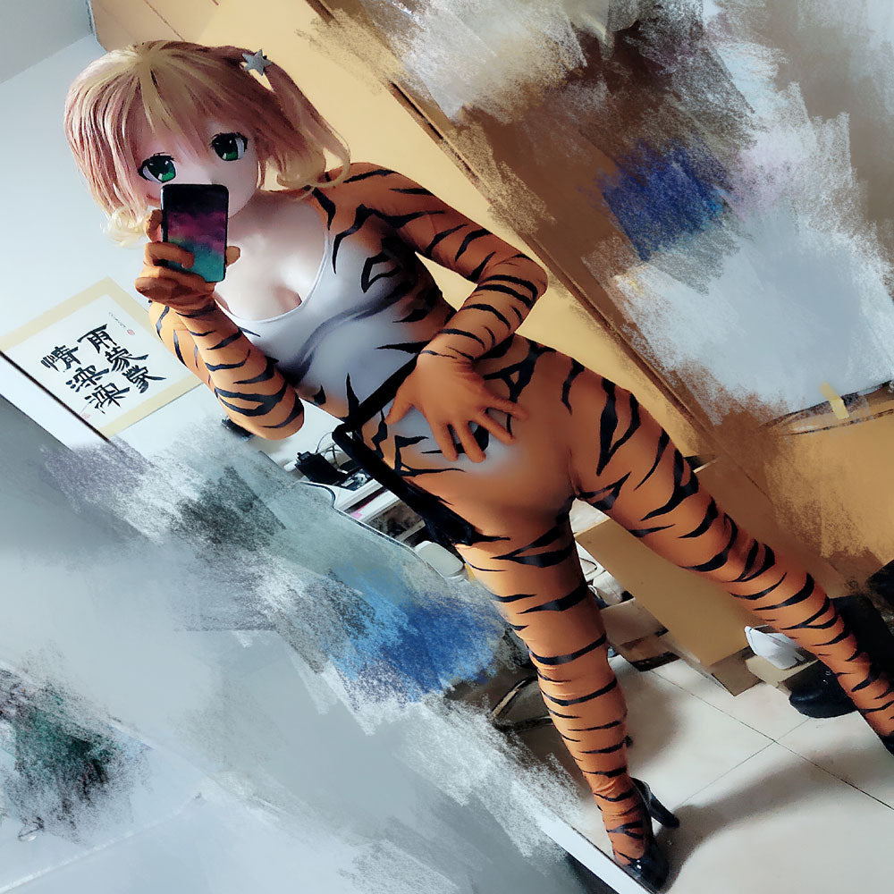 Halloween Girls Red Black Cat Cosplay Tiger Print Bodysuit — detail