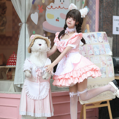 Japanese-style Soft And Adorable Maid Outfit Cute And Sweet Pink Maid Uniform Set Perfect For Cosplay — back view