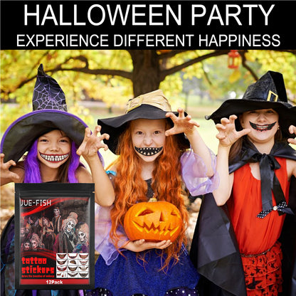 Halloween Mouth Temporary Tattoos, Scary Clown Mouth Face Tattoo Stickers For Halloween Party Cosplay Makeup, 12 — back view