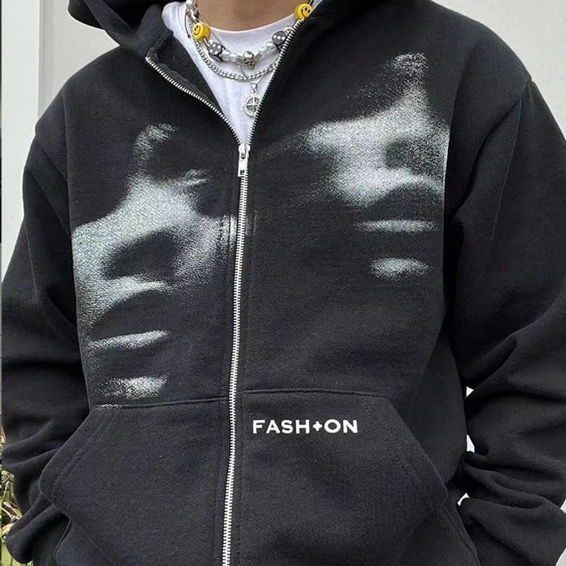 Men Women Y2K Clothing Zip Hoodie Fashion — back view