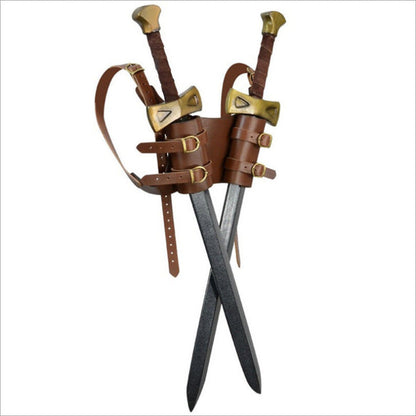 Cosplay Sword Prop 3-Piece — PU Leather Back Twin Swords, Hanging Sword Set & RGB Retractable Lightsaber