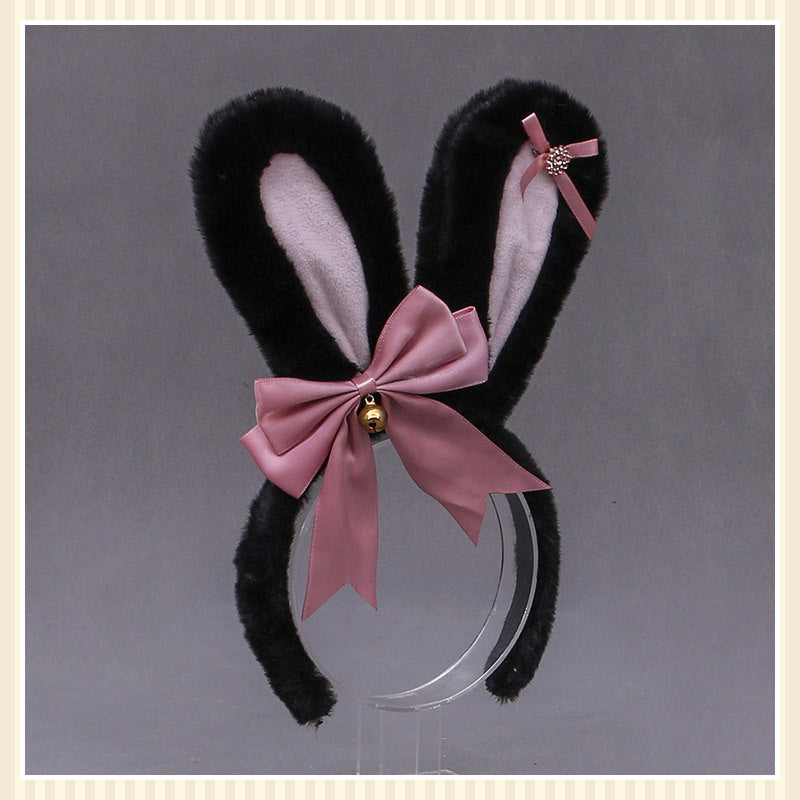 Lolita Animal Ears Accessories Diamond Bowknot Plush Rabbit Ears Headband — detail