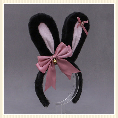 Lolita Animal Ears Accessories Diamond Bowknot Plush Rabbit Ears Headband — detail