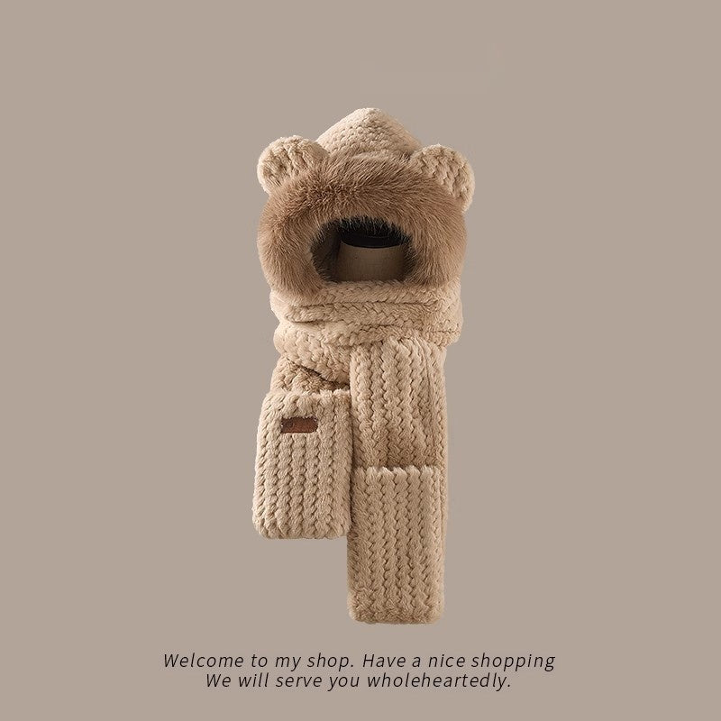 Bear Ears Plush Hat And Scarf For Women | Magic Stories