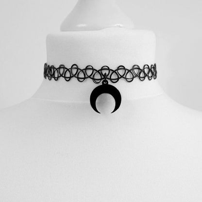 Black Crescent Moon Choker Necklace Gothic | Magic Stories