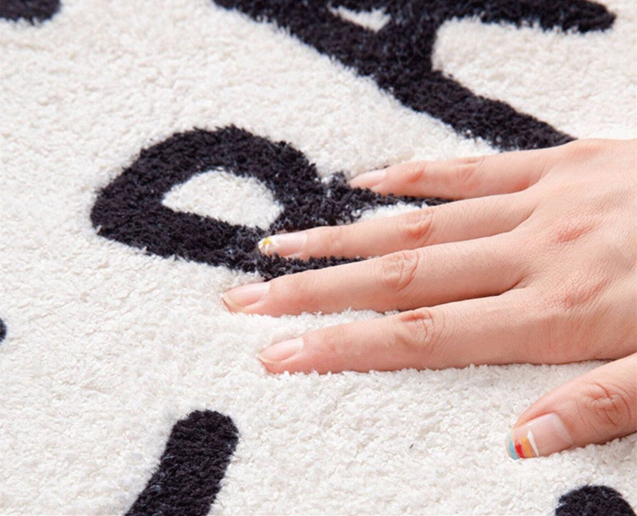 Bedroom Cute Cow Shape Plush Rug — in use