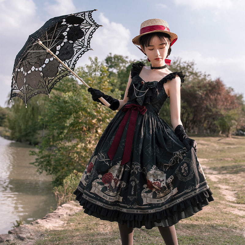 Lolita Full Set Of Lolita Western Style Genuine Student Sling Dress — side view