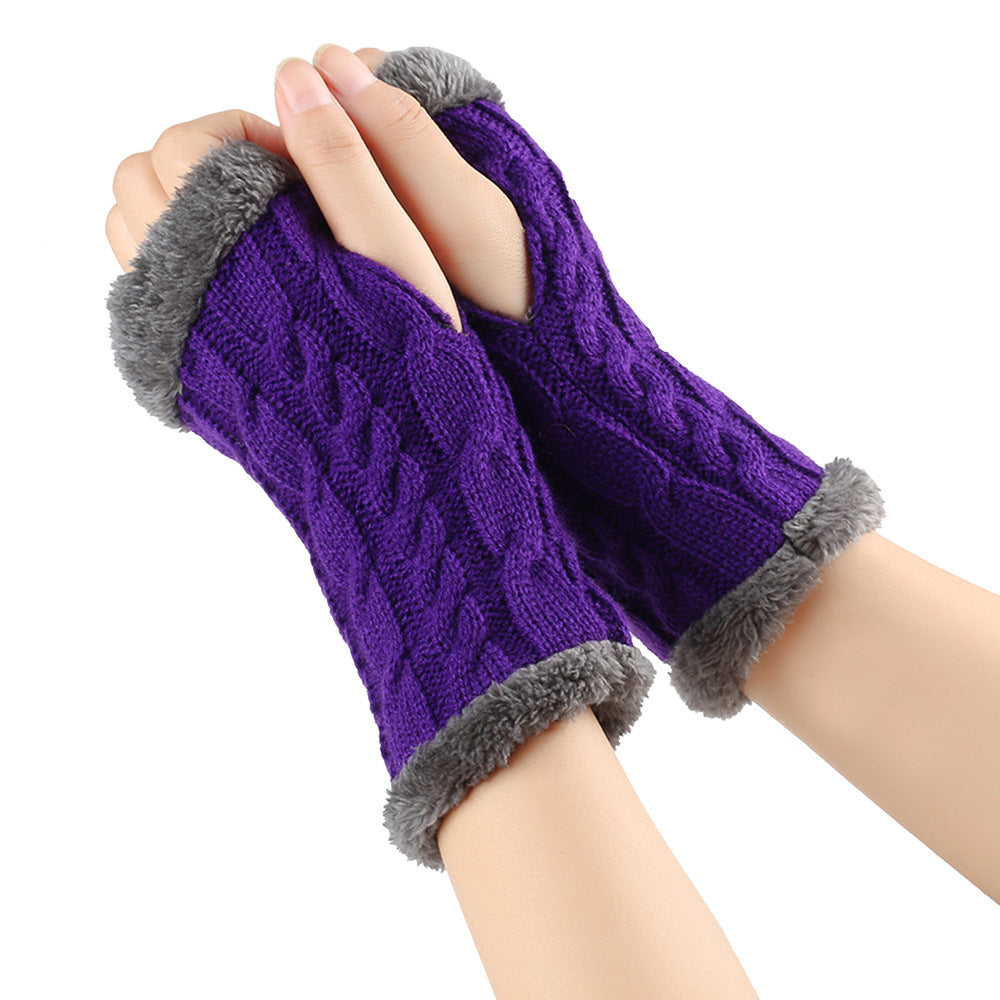 Winter Plush Gloves Twist Knitted Fingerless | Magic Stories