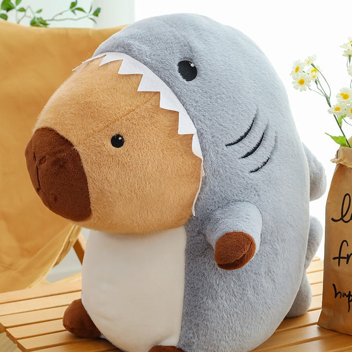 Shark Transformation Capybara Plush Toy Pillow — side view