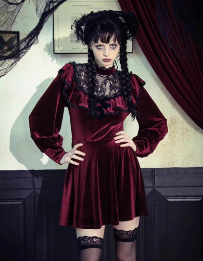 Personality Gothic Dark Red Velvet Dress | Magic Stories
