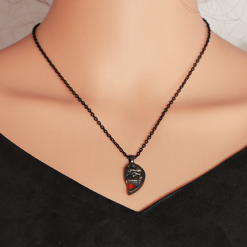 Skull Heart Magnetic Couple Necklace - Halloween — back view