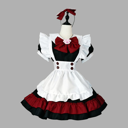 Lolita Gothic Black Red Maid Anime Cosplay Costume — side view
