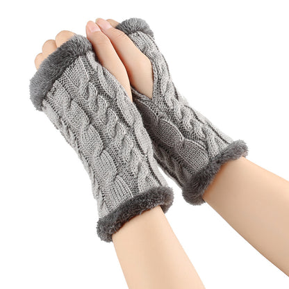 Winter Plush Gloves Twist Knitted Fingerless | Magic Stories