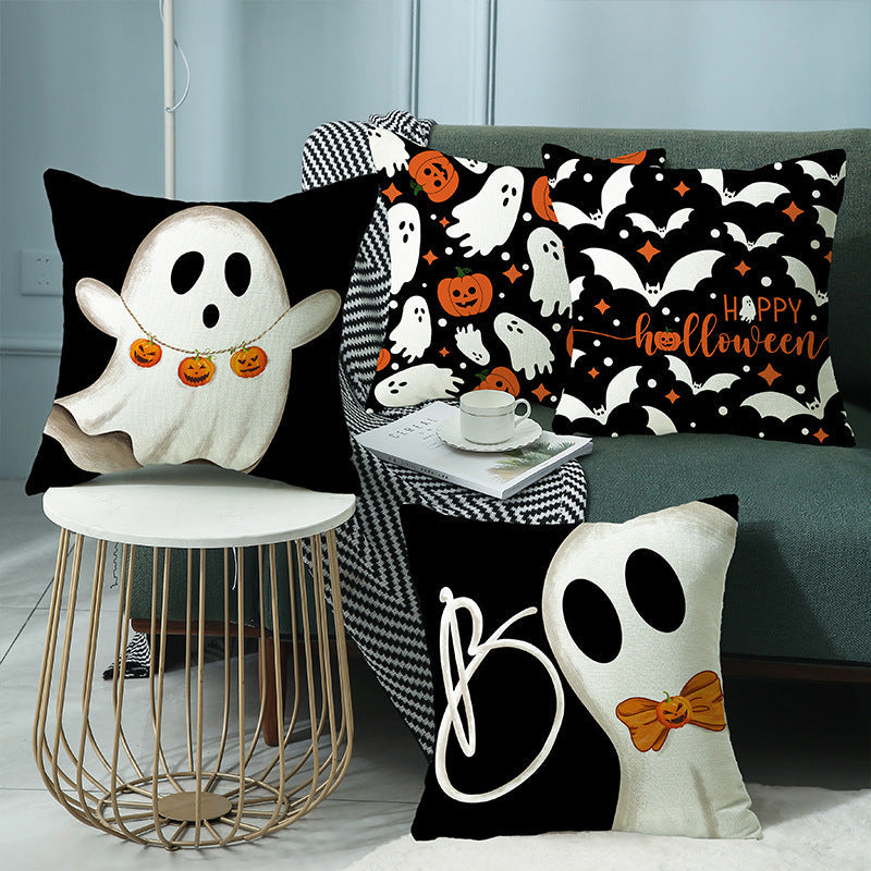 Halloween Home Decor 3-Piece Set — Pumpkin Lantern, Artificial Crow & Printed Pillowcase — side view