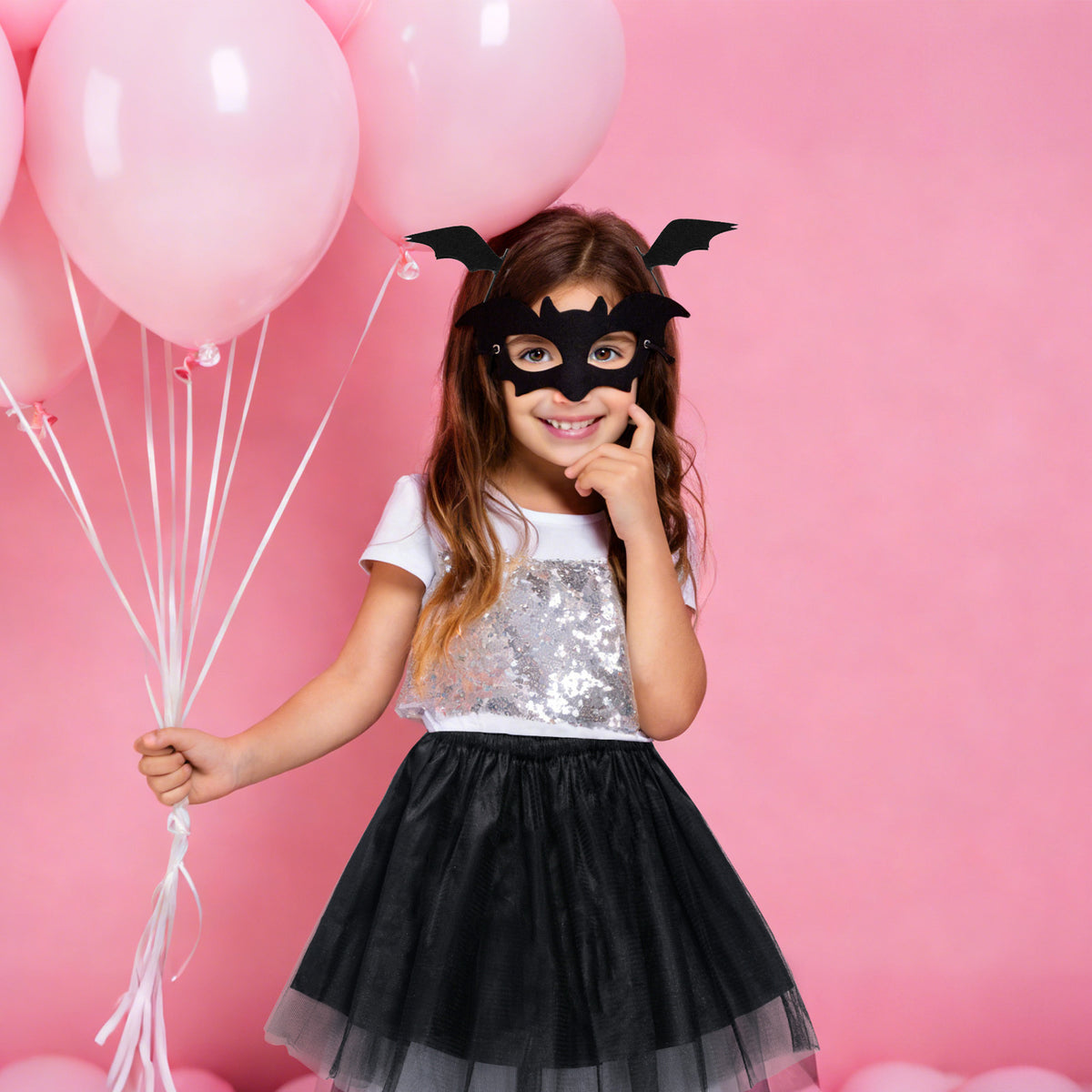 Bat Costume, 3-Piece Black Bat Set With Tulle Skirt, Mask, And Hair Clips, Mystical Night Creature Outfit For — detail