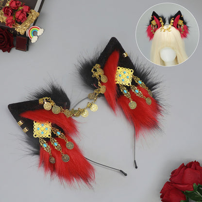 Tibetan Hair Accessories Exotic Wolf Ear Animal Ears Headband Bohemian Travel Photo Shooting Props — in use