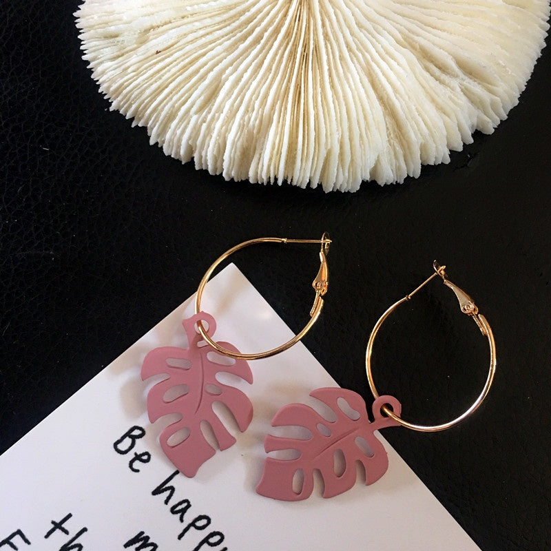 Harajuku Style Earrings Fashion Personality Monstera — side view