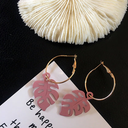 Harajuku Style Earrings Fashion Personality Monstera — side view