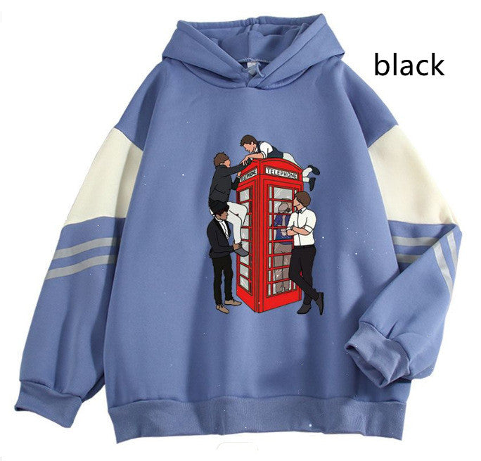 New Cartoon Anime Long Sleeve Casual Loose Contrast Color Hoodie — side view
